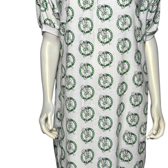 Vintage Boston Celtics All-Over Print Polo Dress Nightshirt USA Cotton L 90s - Picture 13 of 16